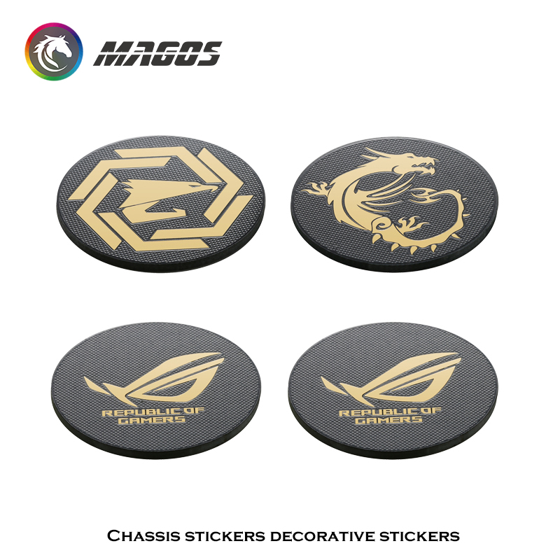 Tech Accessories Pc - コンピュータケースファンメタルステッカーROG MSI AORUSロゴ、シャーシステッカーロゴペーストPCゲーマー装飾、3ピース/ロット