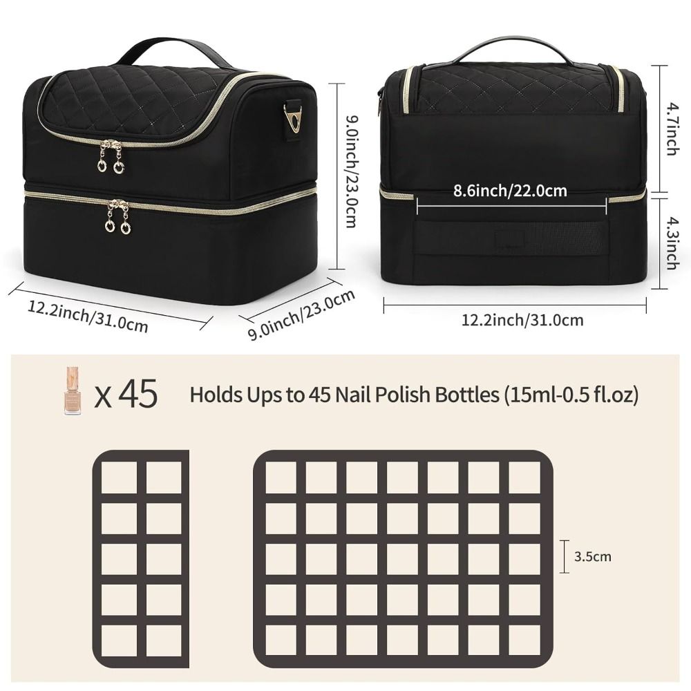 二層式ネイルポリッシュオーガナイザーバッグ、60本収納可能、 - Tech Woven Accessories のレビューと価格