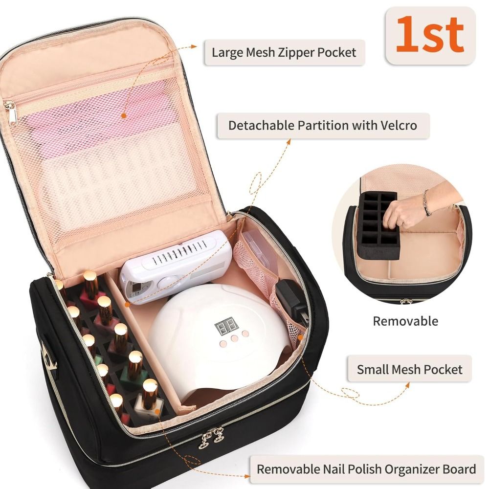 二層式ネイルポリッシュオーガナイザーバッグ、60本収納可能、 - Tech Woven Accessories のレビューと価格